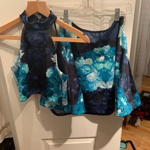 two piece, blue floral dress